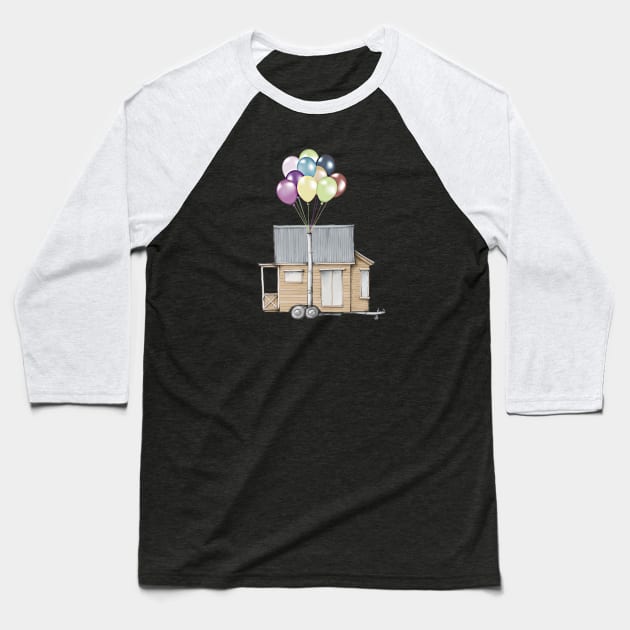 Up! Tiny House On Wheels With Balloons In Chimney, Like Up Movie Baseball T-Shirt by iosta